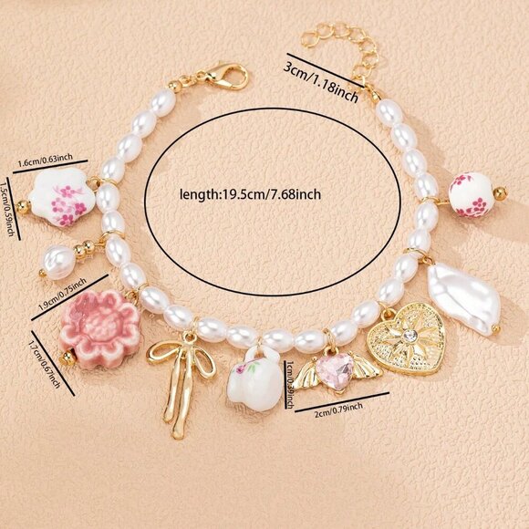 Multicolor Boho Women's Ceramic Bow Heart Multi Charm - Picture 3 of 3